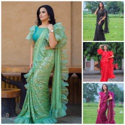 Ruffle sequence saree in 4 colors